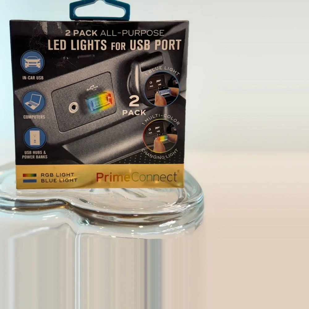 🆕 PrimeConnect 2-Pack USB LED Lights 💚 RGB + Blue Light – Car, PC, Power Bank